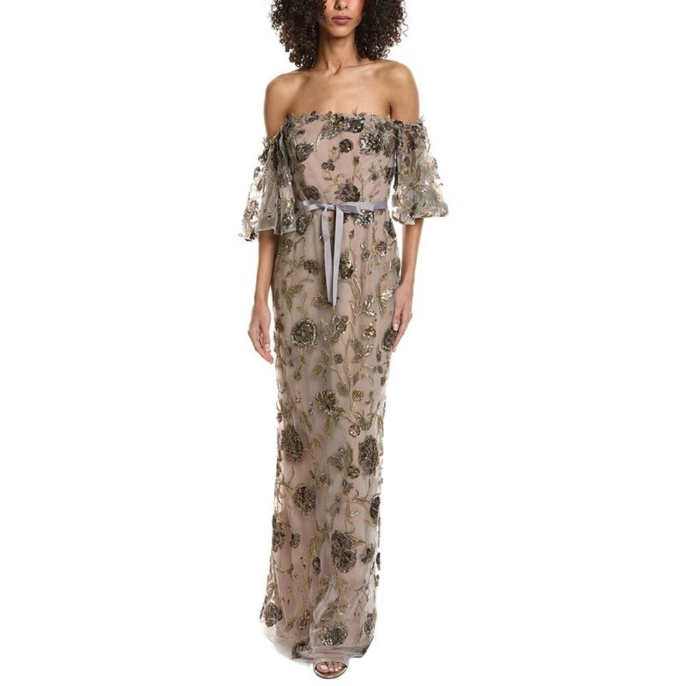 Marchesa Notte Womens  Embellished Gown, Grey